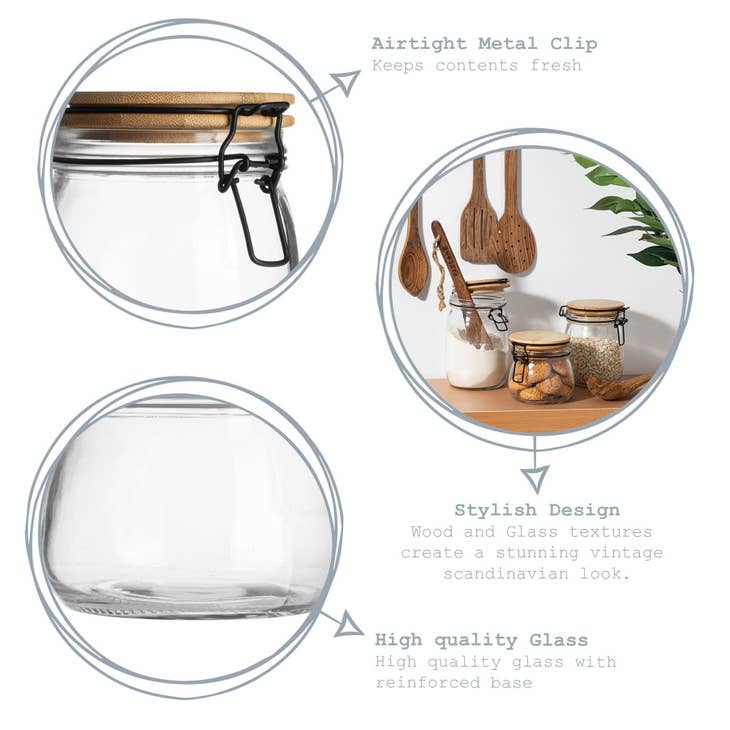 1L Glass Jar - Wooden Lid